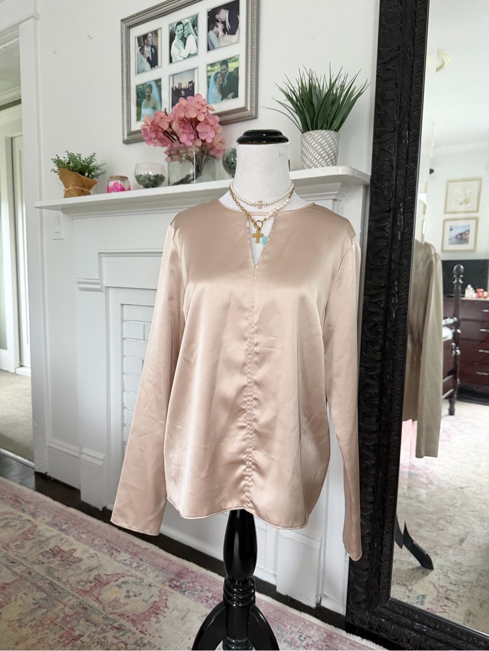 Primark Champagne Satin Long Sleeve Blouse – Size 4**